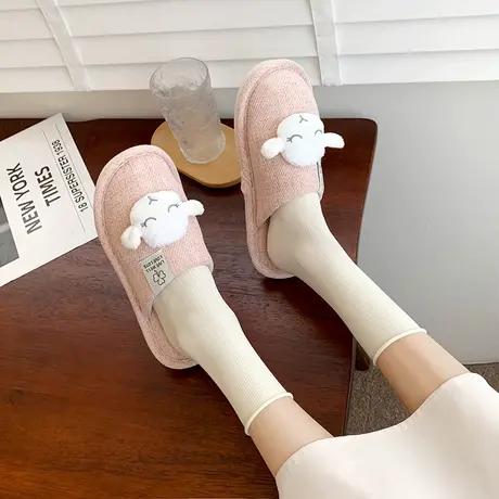 亚麻拖鞋女春秋家居四季家用室内2023防臭棉麻居家地板布拖鞋冬天商品大图