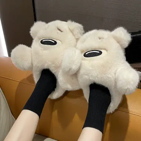 抱抱熊棉拖鞋女冬季可爱加绒保暖毛绒撸猫感厚底情侣外穿新款家用商品大图