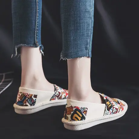 帆布鞋女夏季一脚蹬2020新款学生韩版平底渔夫鞋休闲浅口懒人鞋潮商品大图