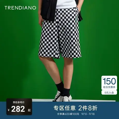 TRENDIANO夏季男装新款时尚潮流棋盘格美式短裤休闲裤子男商品大图