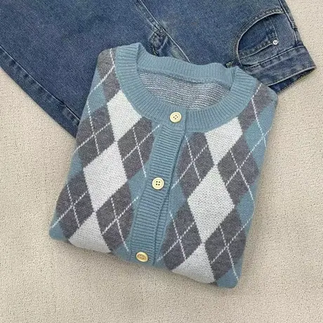 菱格毛衣女款2023新款秋冬美拉德穿搭针织开衫女打底衫女内搭上衣图片
