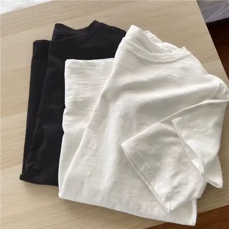 竹节棉T恤短袖女夏装2024年新款宽松显瘦休闲外穿打底衫薄款上衣商品大图