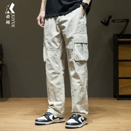 希越美式大口袋工装直筒裤男士2024春季新款宽松大码潮流休闲长裤商品大图