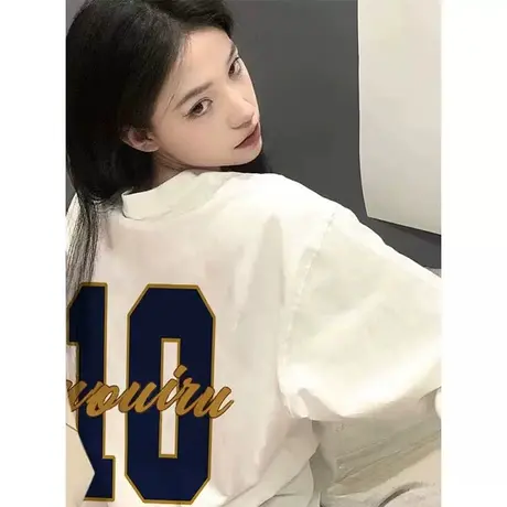 重磅纯棉短袖t恤女夏季宽松oversize小众设计感美式高街复古上衣商品大图