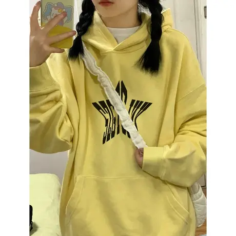 卫衣女连帽宽松秋冬加绒加厚美式复古小众设计感港风chic外套上衣图片