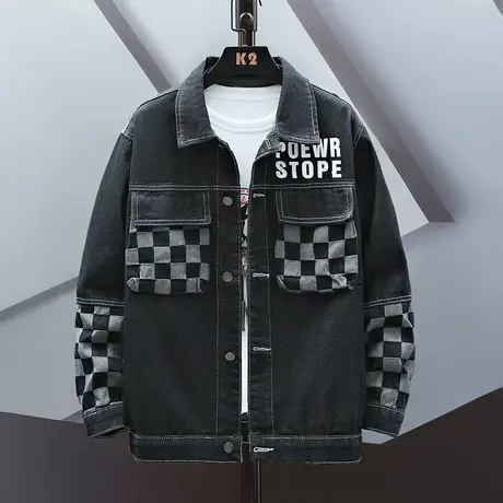 工装秋季牛仔男外套夹克潮流百搭青少年学生潮牌上衣大童牛仔夹克商品大图