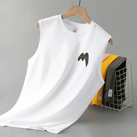 男士背心纯棉夏季薄款健身白色无袖t恤跨栏篮球全棉运动坎肩宽肩商品大图