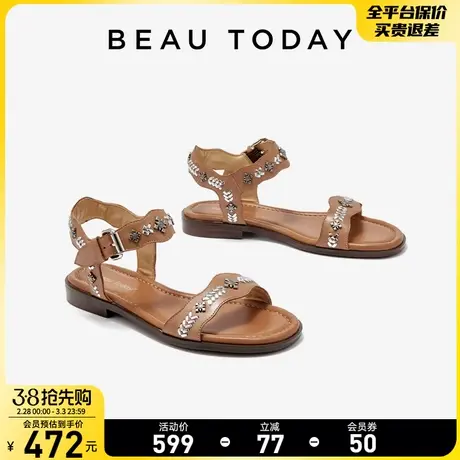 BeauToday沙滩凉鞋女2024新款度假海边凉鞋女BT一字带凉鞋女外穿商品大图