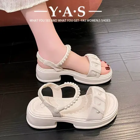 配裙子外穿凉鞋女夏季2024年新款百搭厚底女鞋软底松紧带时装凉鞋商品大图