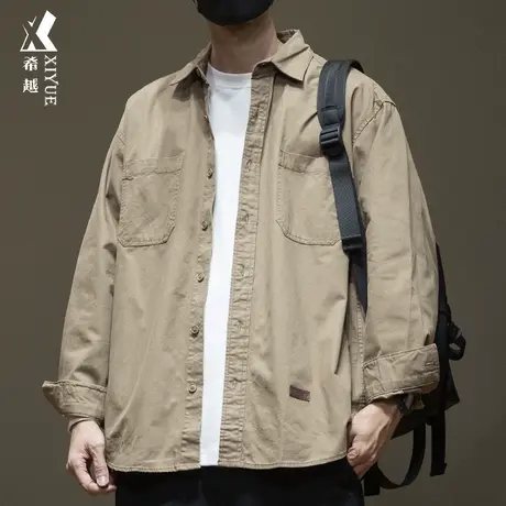 希越日系复古长袖衬衫男2024春秋新款宽松大码男士休闲衬衣外套潮商品大图