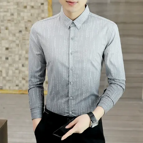 秋季男士个性渐变色衬衣潮流韩版长袖衬衫发型师帅气休闲扎染秋装商品大图