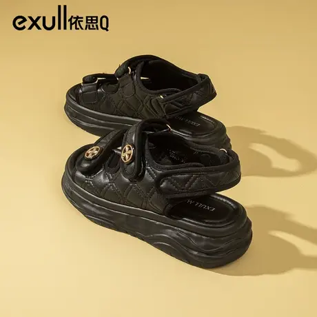 依思q运动凉鞋女款夏季外穿2024新款厚底增高魔术贴罗马沙滩女鞋商品大图