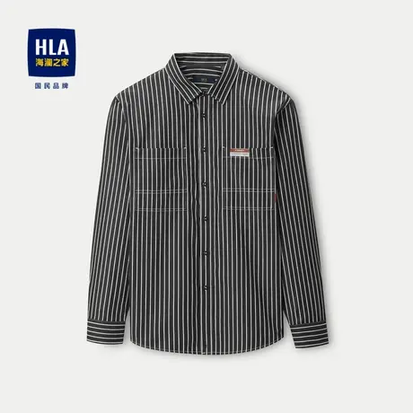 HLA/海澜之家纯棉质地长袖衬衫23秋季新款色织尖领提花磨毛衬衣男图片