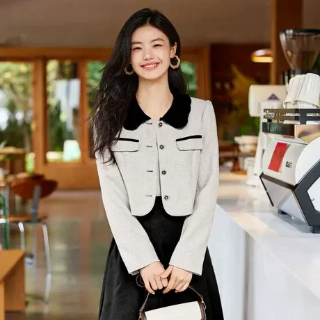 时尚气质小香风短外套2023年秋季新款淑女温柔翻领宽松显瘦上衣商品大图