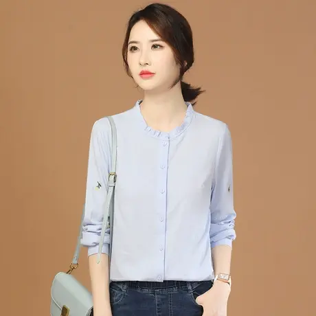 韩潮袭人高级感立领刺绣长袖衬衣2023秋季新款女士衬衫设计感小众商品大图