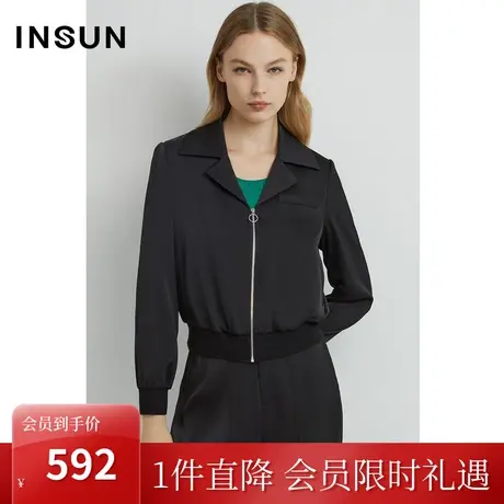 恩裳2023年早春新品仿醋酸气质短款休闲黑色显瘦女装外套商品大图