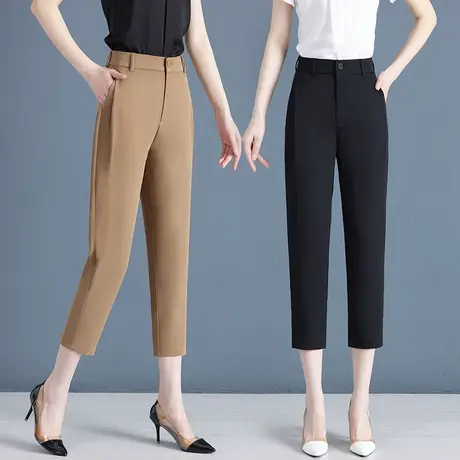 西装裤女2023夏季新款薄款高腰显瘦冰丝直筒裤小个子七分哈伦裤商品大图
