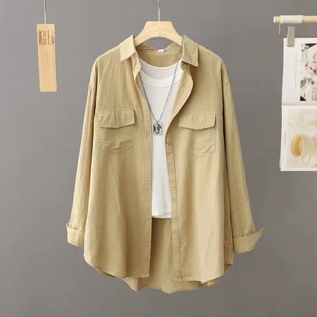 秋季2023年新品纯色长袖衬衫女简约休闲宽松外搭衬衣开衫薄款外套图片