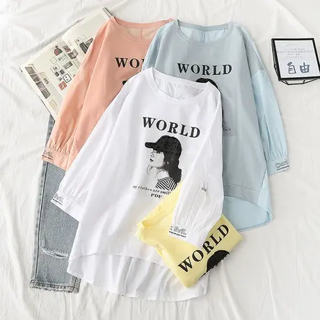 白色T恤女短袖前短后长衬衫拼接宽松韩版时尚百搭体恤网红上衣夏图片