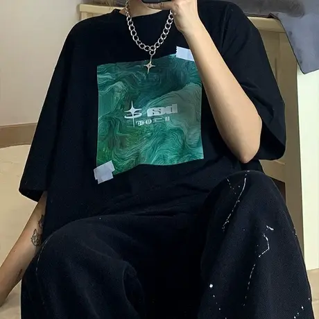 港风短袖t恤女夏季薄款宽松韩版设计感小众ins超火半袖洋气上衣服图片