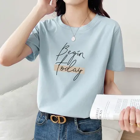 短袖t恤女士宽松纯棉打底衫大码显瘦上衣ins潮2022年新款夏装半袖商品大图