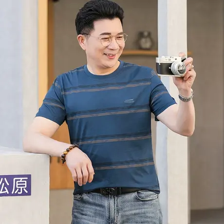 中年男士短袖t恤圆领夏季爸爸装半袖汗衫老人爷爷父亲棉款上衣服商品大图