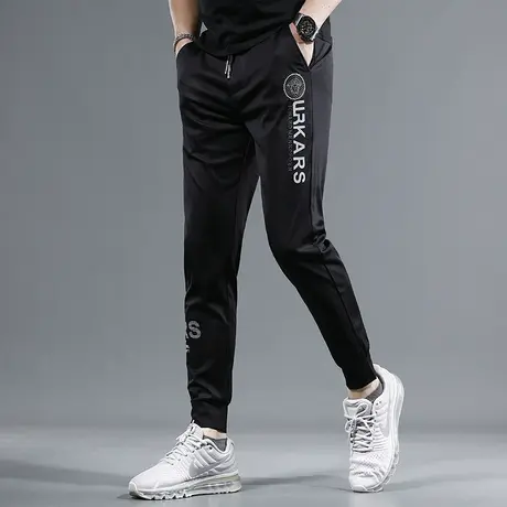 潮牌烫钻休闲裤男夏季新款冰丝黑色修身束脚男士松紧腰弹力裤子男商品大图