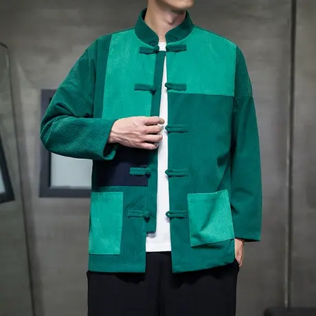 2023秋季男夹克中国风灯芯绒拼接拼色乞丐个性外套复古民族风衣服商品大图