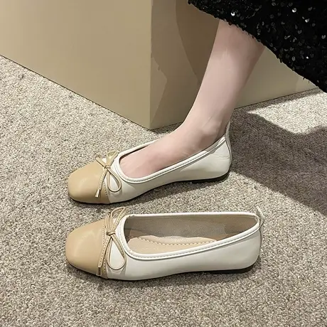 四季平底豆豆鞋女2023年春秋新款蛋卷鞋软底浅口单鞋女百搭奶奶鞋商品大图