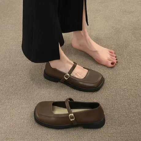 永希玛丽珍鞋女夏季2023年新款浅口方头单鞋高级感复古气质小皮鞋商品大图