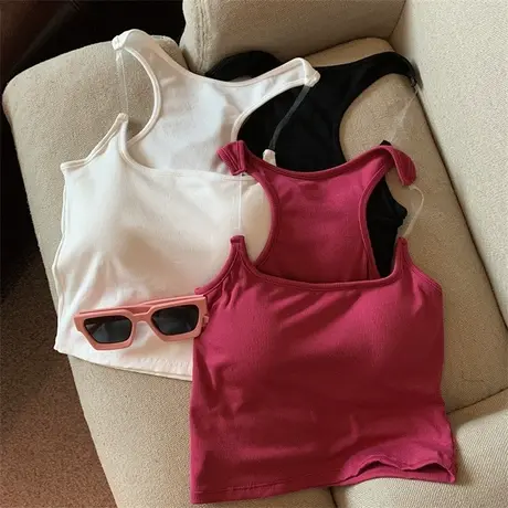 隐形肩带带胸垫小吊带背心女内搭外穿美背文胸一体辣妹抹胸上衣夏商品大图