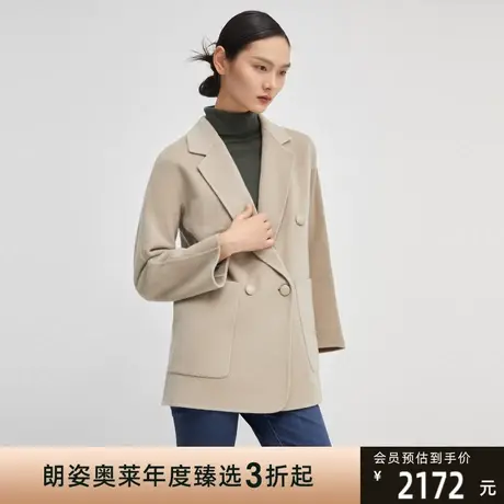 俪雅[时空蒙太奇]毛呢大衣冬季新款小个子短款黑色双排扣大衣图片