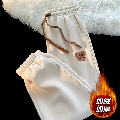 加绒加厚裤子男秋冬款潮牌束脚保暖卫裤青少年运动裤男士休闲长裤商品大图