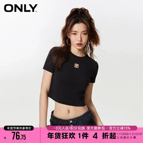 ONLY2023夏季新款基础百搭休闲胶印圆领短款短袖T恤女|123201093商品大图