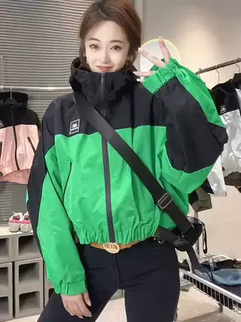 撞色连帽简约外套休闲工装上衣韩版宽松运动外衣2023拼色bf风夹克商品大图