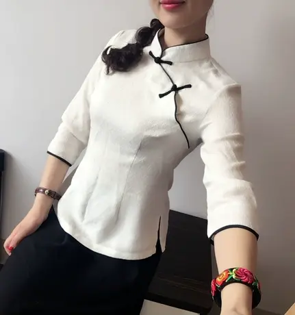 春新款民国风文艺复古改良旗袍上衣中式修身显瘦盘扣唐装女茶艺图片
