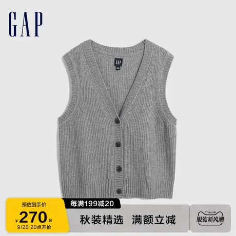 Gap女装秋季2023新款宽松廓形V领纽扣针织背心792237洋气上衣图片