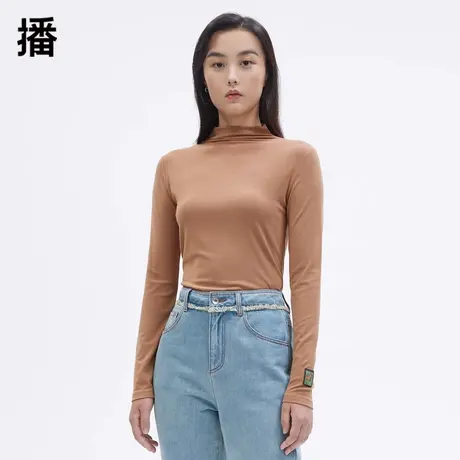 播毛衣2023秋季新款简约通勤半高领修身打底衫针织衫女BDP3YD0485商品大图