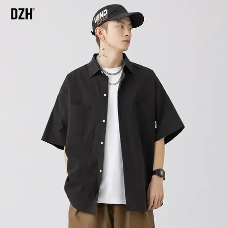 男士痞帅黑衬衫男短袖夏季男款发型师潮牌男装2023新款休闲衬衣男商品大图