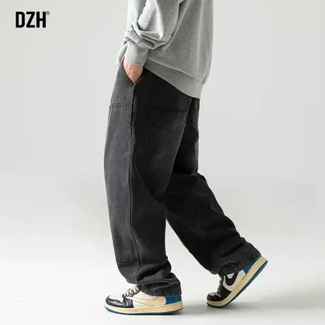 青少年黑色牛仔裤男直筒裤子宽松bf慵懒风男裤秋款2023新款香蕉裤商品大图