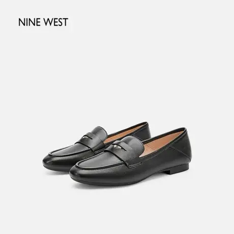 【商场同款】Nine West/玖熙软底通勤单鞋女真皮黑色百搭平底乐福商品大图