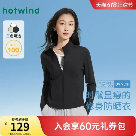 热风女士黑色防晒服2025年夏季新款立领修身防晒外套户外防晒衣商品大图