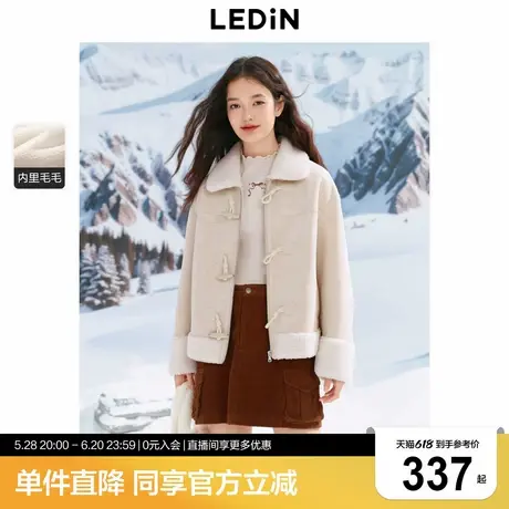 乐町复古仿羊羔毛麂皮绒外套女冬季新款牛角扣仿皮毛一体翻领上衣商品大图
