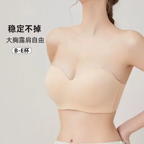 大胸无肩带内衣防下垂显胸小薄款胸罩无痕聚拢防滑夏季裹胸款文胸商品大图