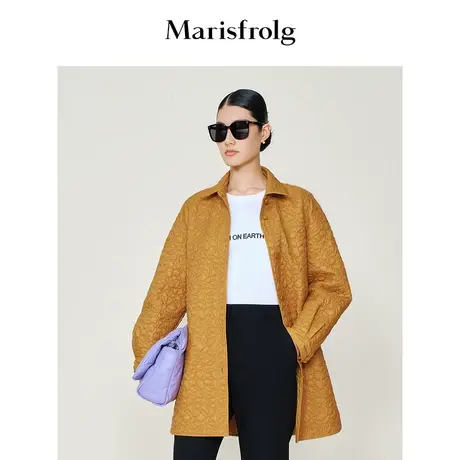 玛丝菲尔冬季黄色气质收腰衬衫式棉服外套商品大图