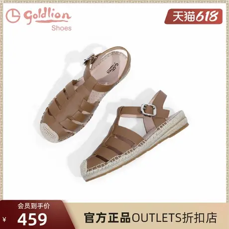 金利来女鞋夏季新款时尚复古渔夫鞋百搭镂空包头平底休闲罗马凉鞋图片