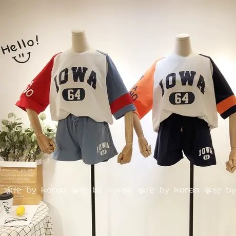 2020夏新款韩国东大门Ulzzang运动休闲跑步短袖短裤两件套装宽松商品大图