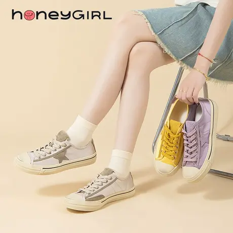 honeyGIRL韩版平底星星帆布鞋女2025新款春夏季脏脏小白鞋运动鞋商品大图
