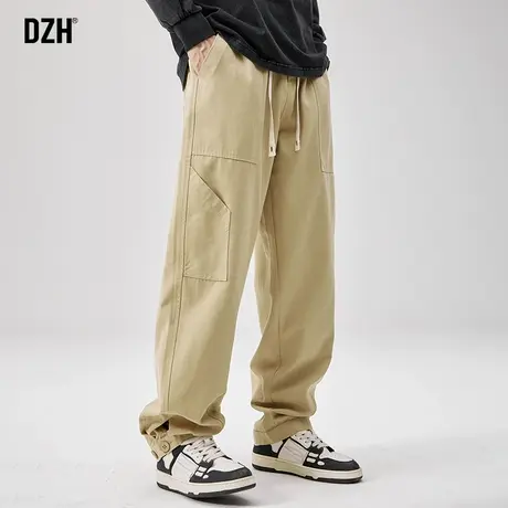 男生卡其色裤子男款秋季休闲宽松2023年新款纯棉直筒裤潮牌伐木裤商品大图