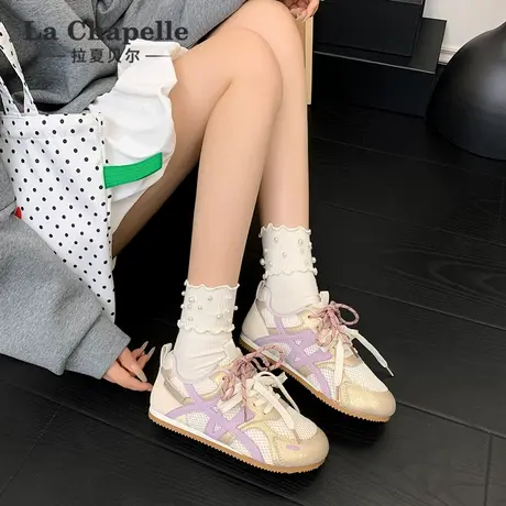 拉夏贝尔德训鞋女2025夏季新款轻便软底女鞋网面透气复古小白鞋女商品大图